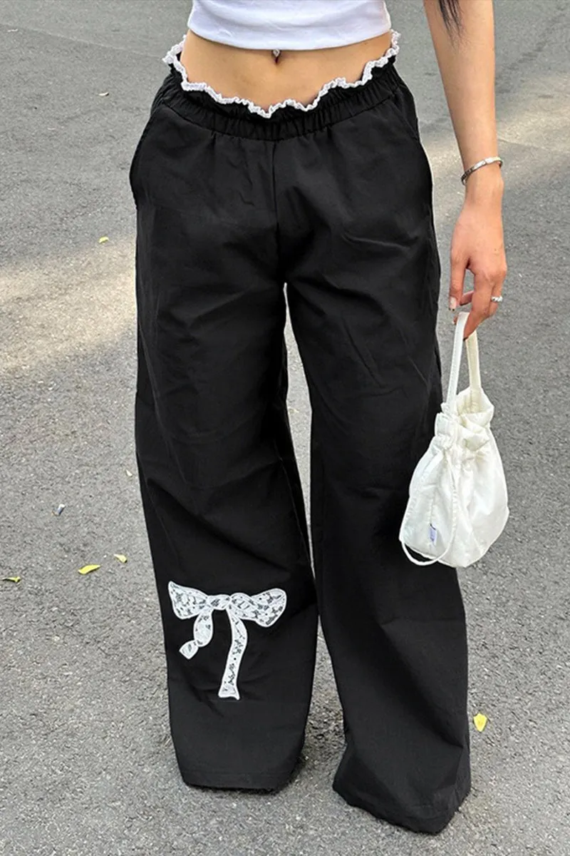 HPQ1136 Ribbon Wide-Legged Pants