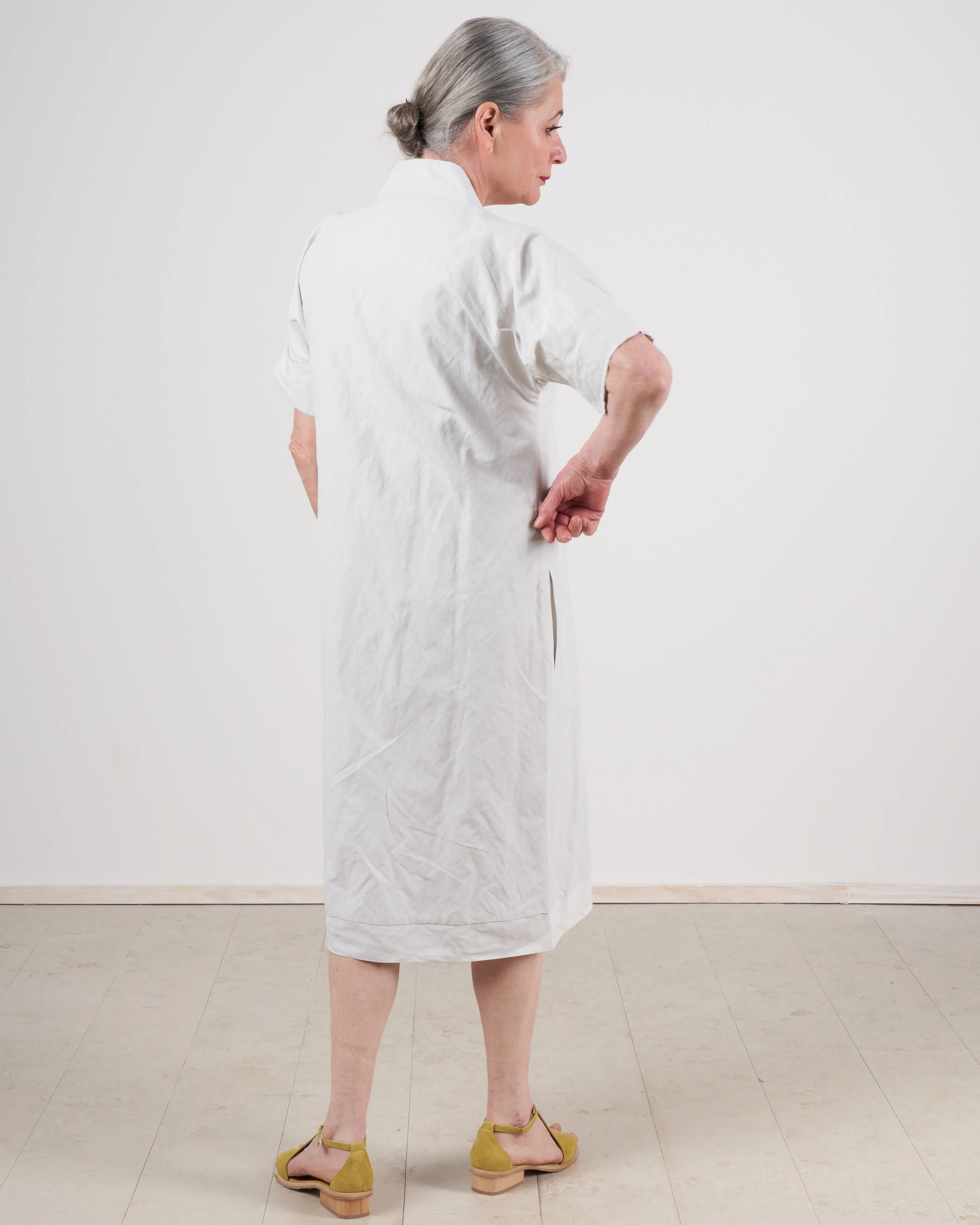 inox notch placket dress - stone