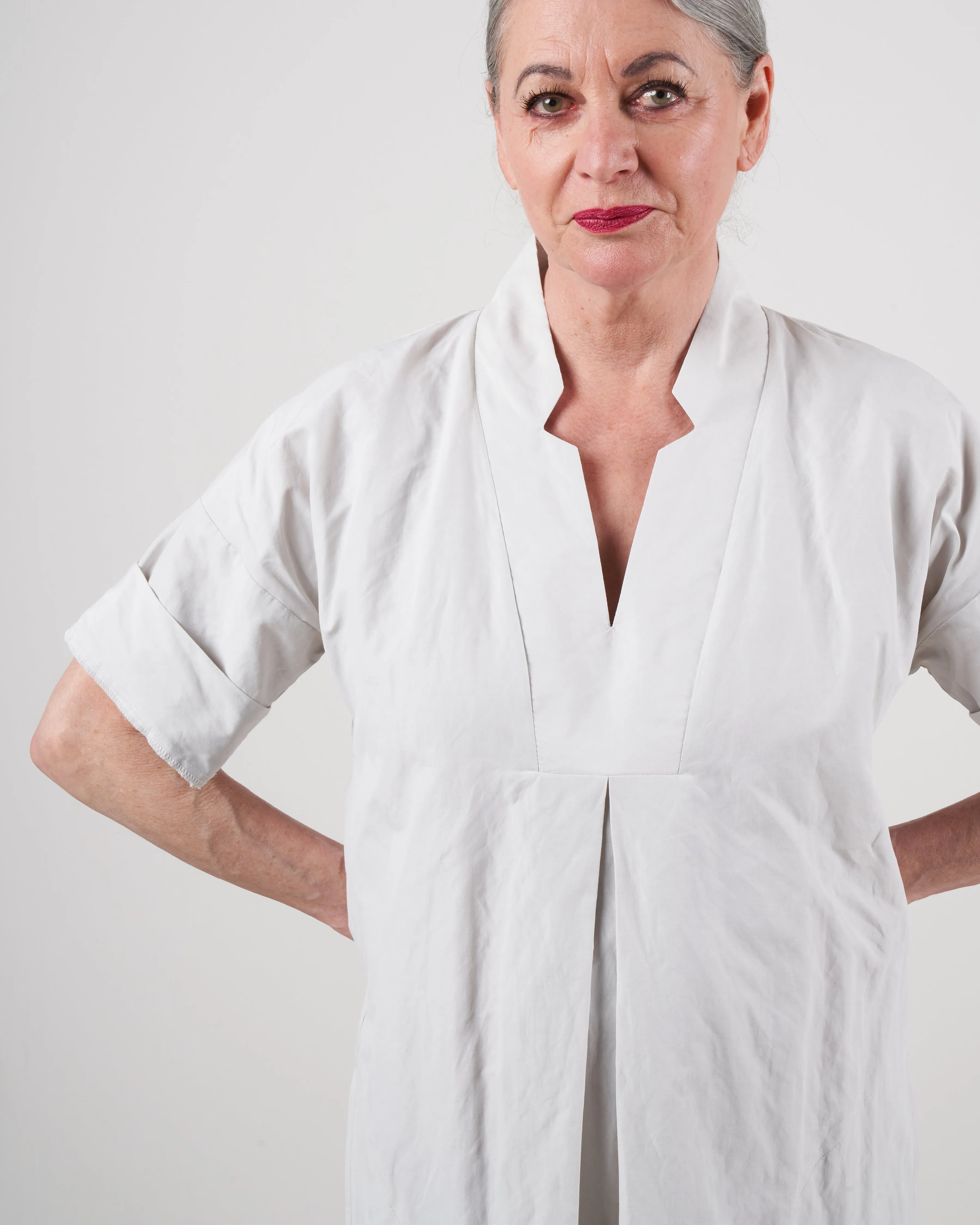 inox notch placket dress - stone