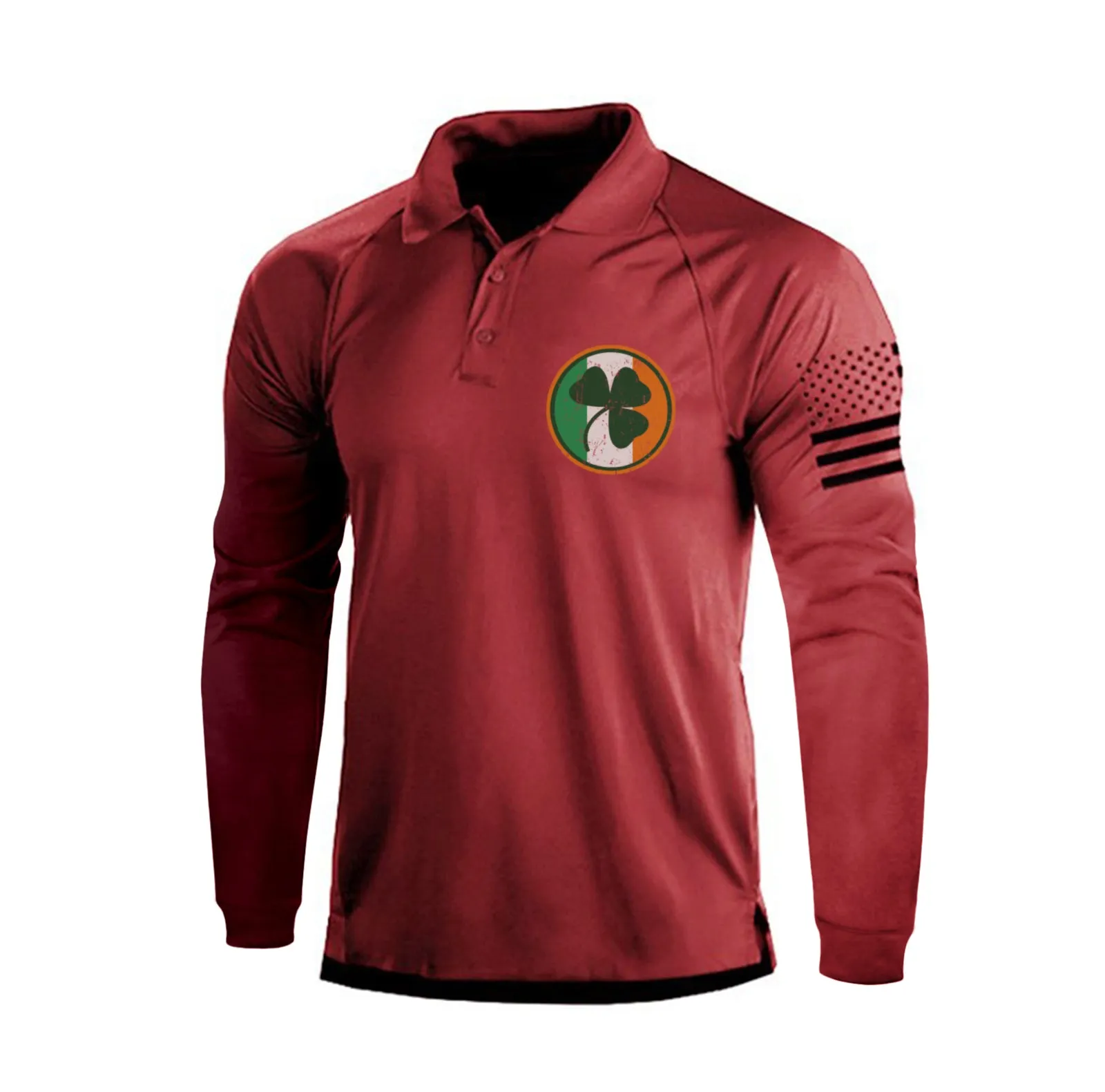 IRELAND FLAG SHAMROCK RAGLAN GRAPHIC LONG SLEEVE POLO SHIRT