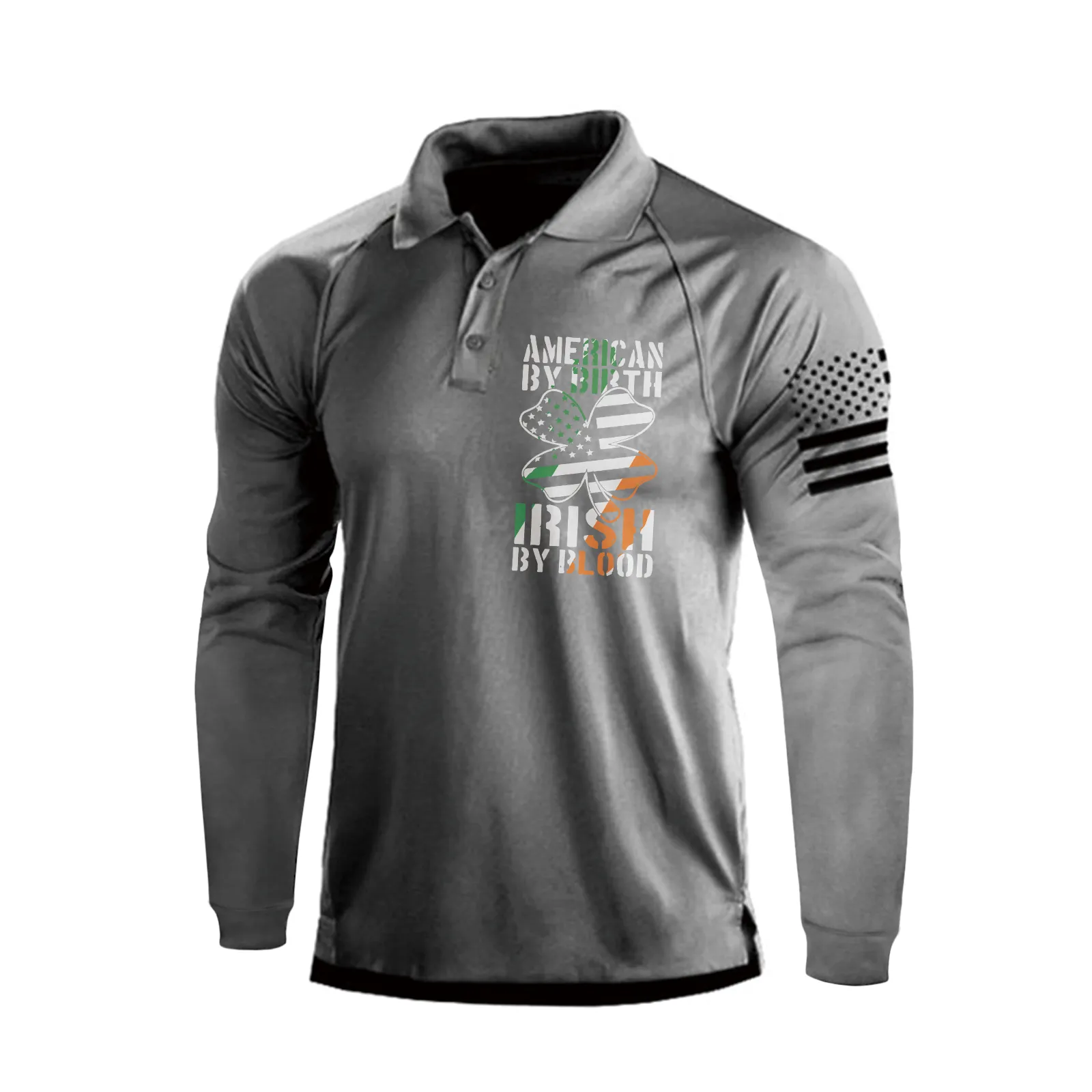 IRELAND FLAG SHAMROCK RAGLAN GRAPHIC LONG SLEEVE POLO SHIRT