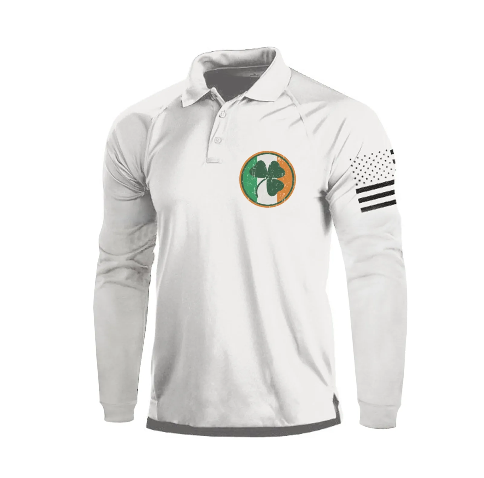 IRELAND FLAG SHAMROCK RAGLAN GRAPHIC LONG SLEEVE POLO SHIRT