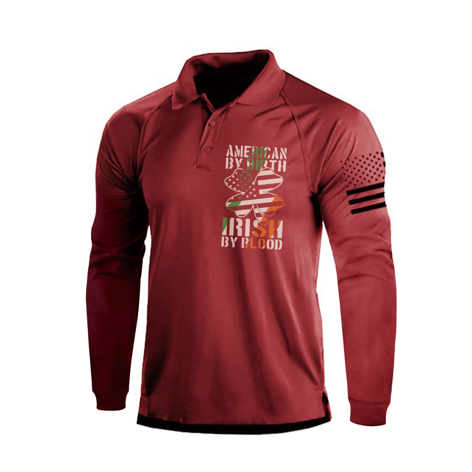 IRELAND FLAG SHAMROCK RAGLAN GRAPHIC LONG SLEEVE POLO SHIRT
