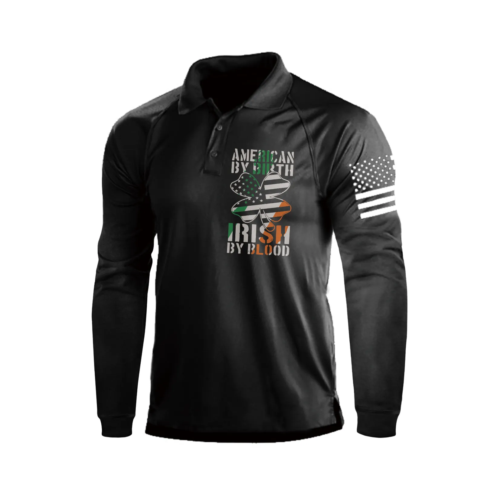 IRELAND FLAG SHAMROCK RAGLAN GRAPHIC LONG SLEEVE POLO SHIRT