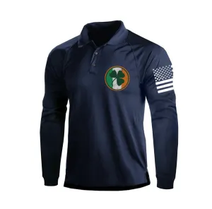 IRELAND FLAG SHAMROCK RAGLAN GRAPHIC LONG SLEEVE POLO SHIRT