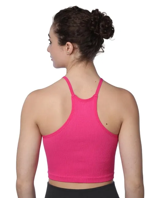 Isadora Paccini Women's Pink Sleveeless Ribbed Scoop Neck Seamless