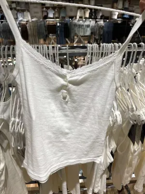 JazzHer Lace Trim Slim Crop Top Women 2025 Summer Sexy Sleeveless White Button Cotton Camisole Female Sweet Solid Cute Y2k Tank Tops