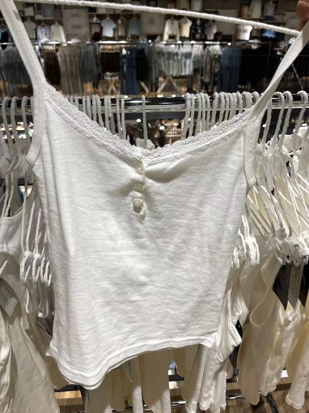 JazzHer Lace Trim Slim Crop Top Women 2025 Summer Sexy Sleeveless White Button Cotton Camisole Female Sweet Solid Cute Y2k Tank Tops