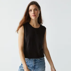 Johnnie Cropped Crew Neck Tank w Rib Trim