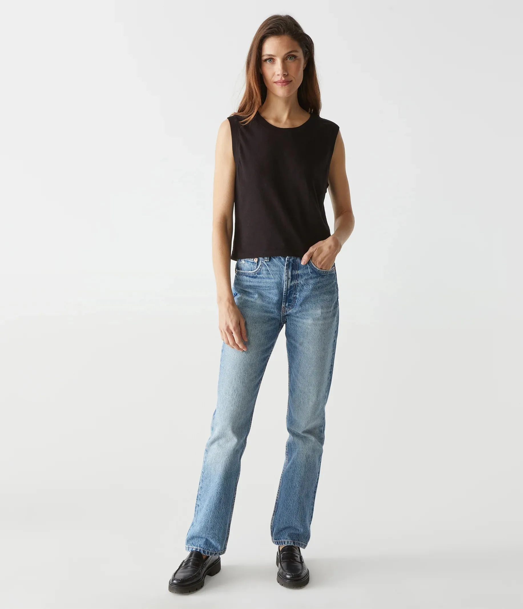 Johnnie Cropped Crew Neck Tank w Rib Trim