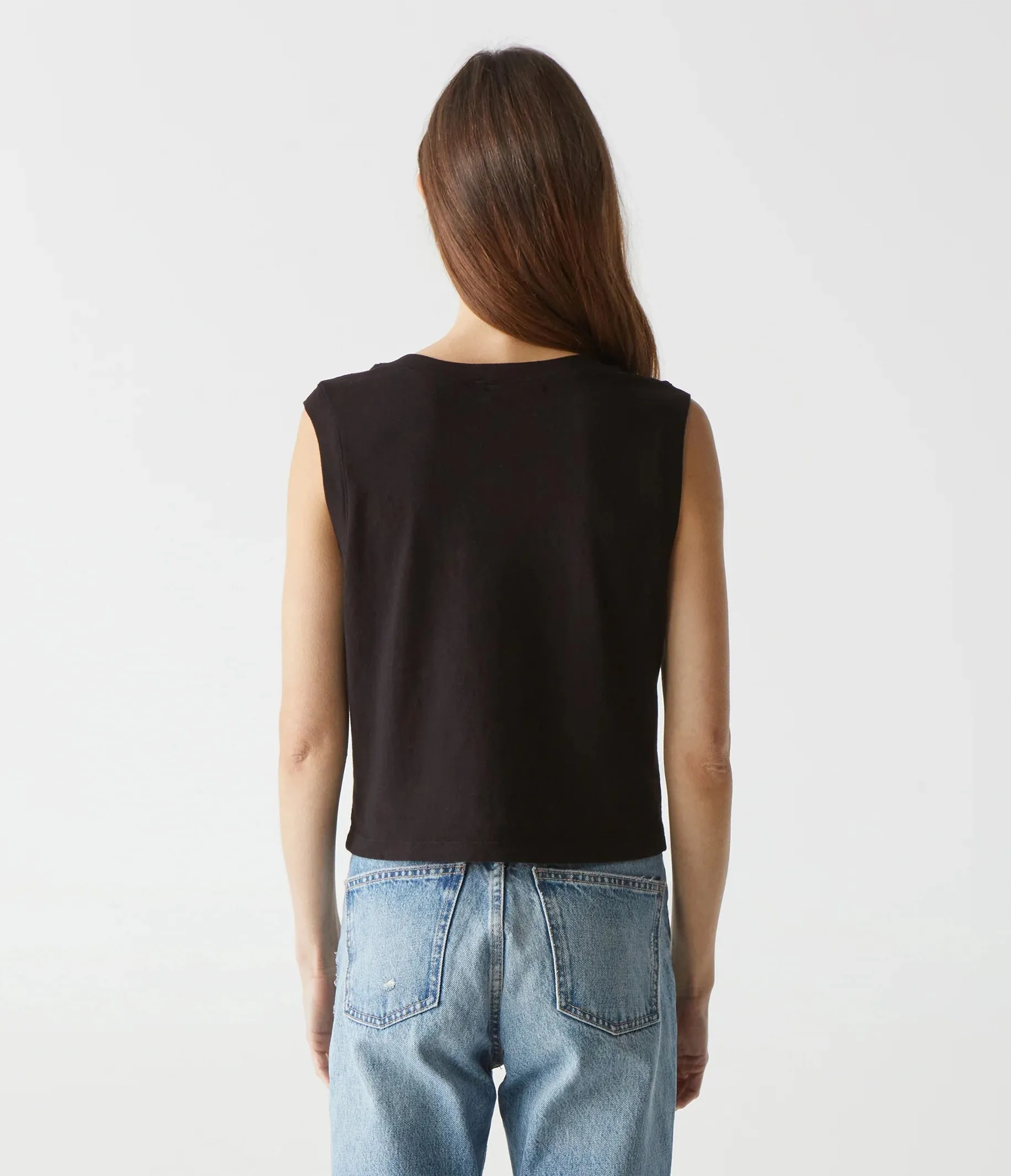 Johnnie Cropped Crew Neck Tank w Rib Trim