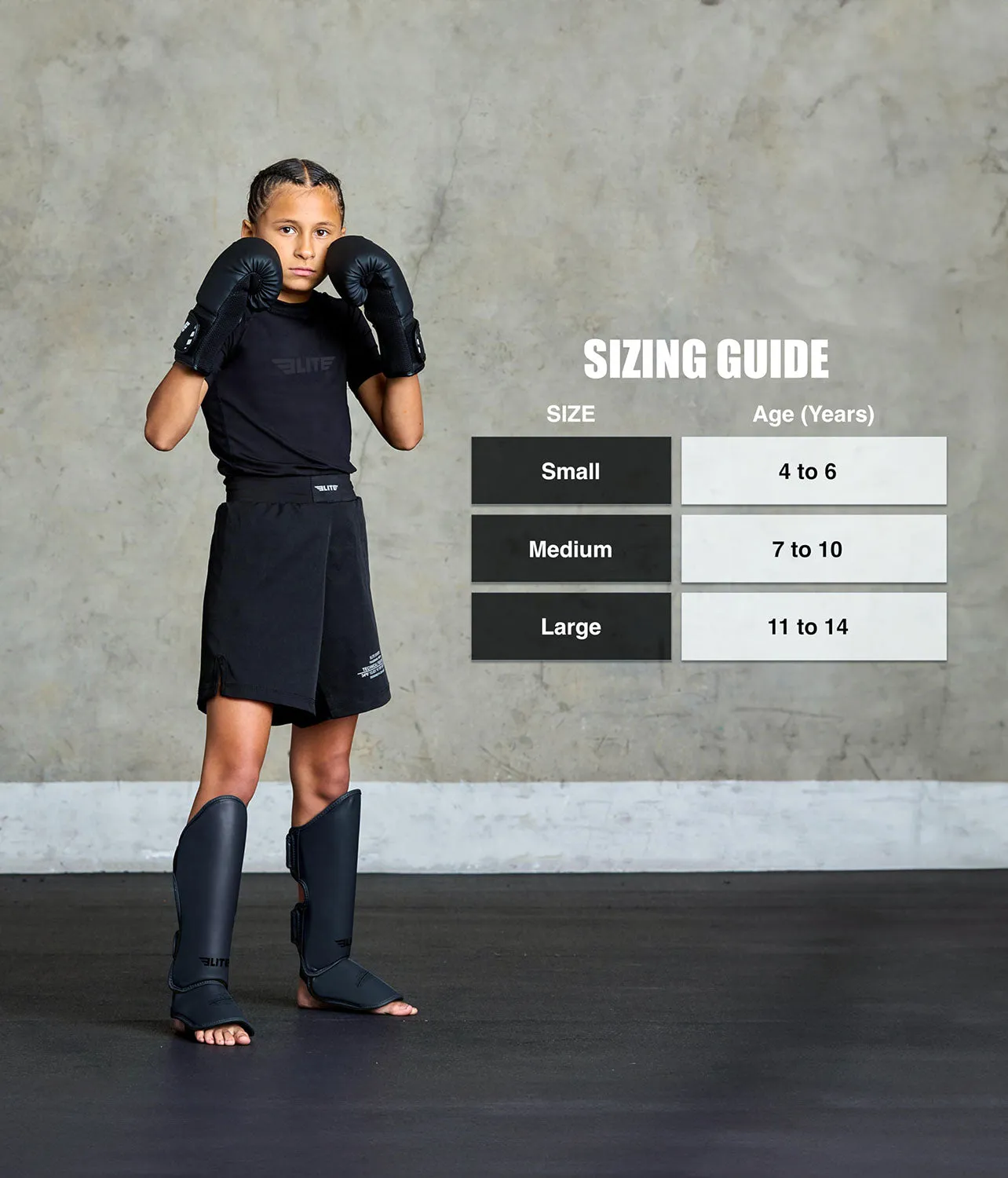 Kids' Plain Black MMA Shin Guards : 7 to 10 Years