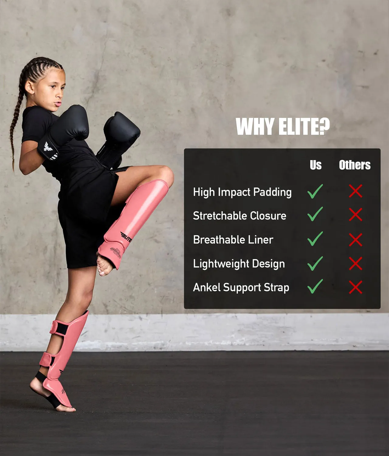 Kids' Plain Pink Boxing Shin Guards : 7 to 10 Years