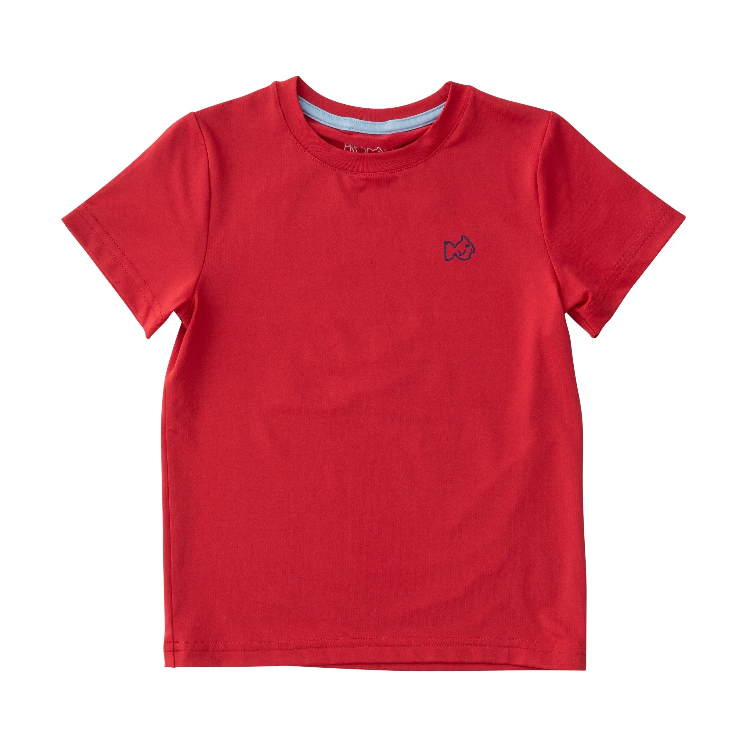 Kids Pro Performance Short Sleeve Fishing T-shirt in Watermelon Red with 4th of July Fireworks