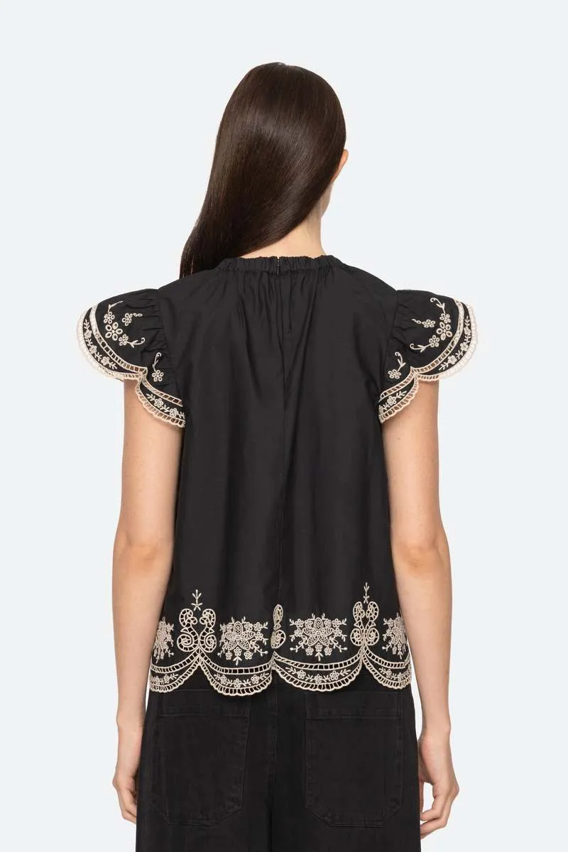 KINGSLEY EMBROIDERY FLUTTER SLV TOP
