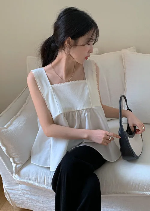 Lace Stitching Ribbon Tops