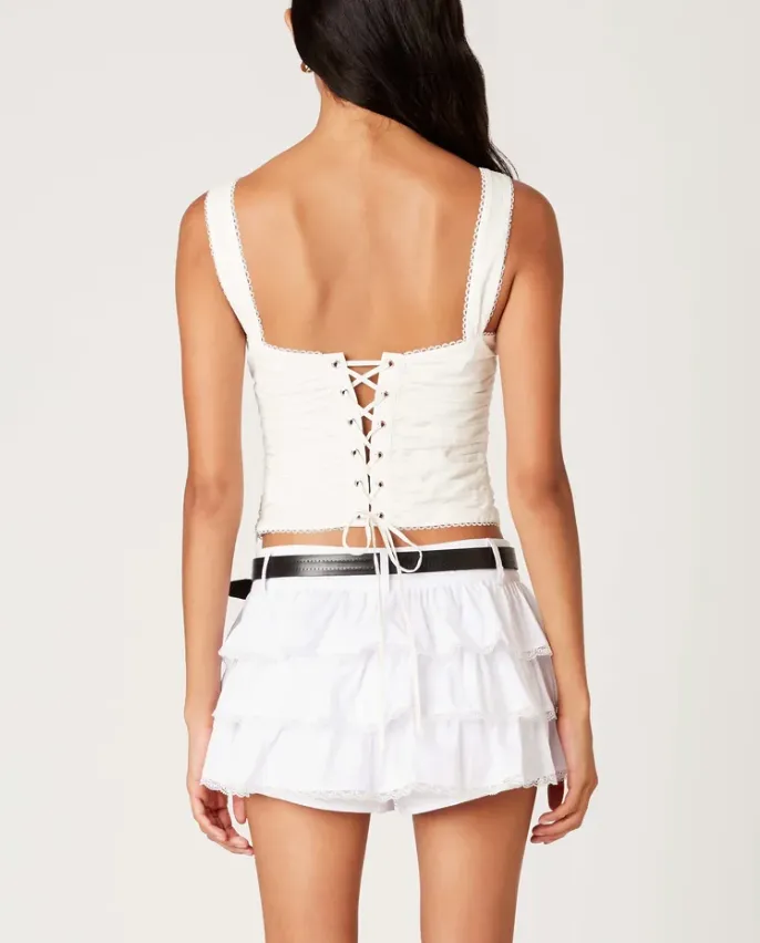 Lace Trim Straps Ruched Corset Top
