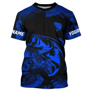 Largemouth Bass fishing jersey Custom UV protection Bass Fishing T-Shirt | Blue NQS9395