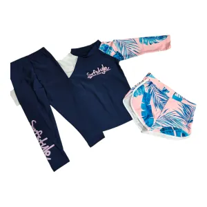 Leaves Printed 3 Piece Swimsuit - Navy