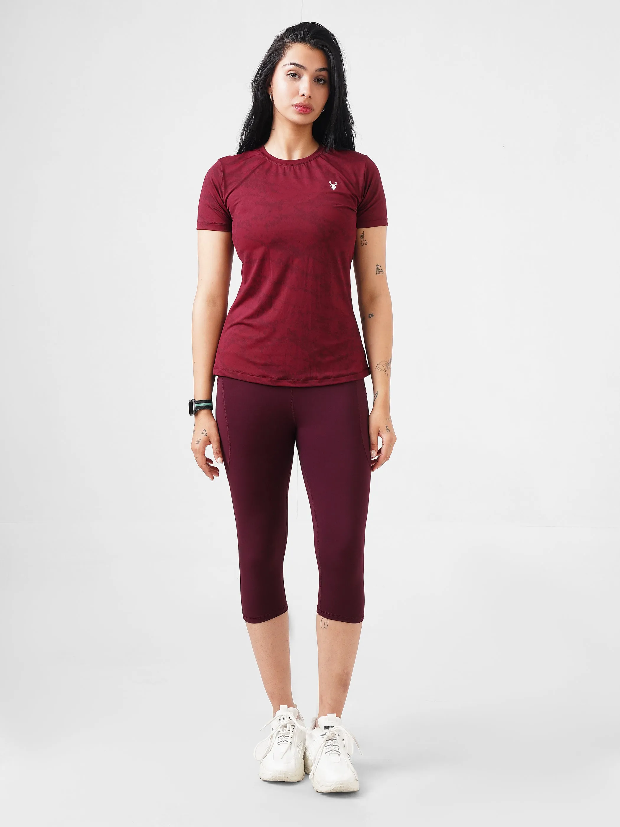 Leera Splash Super Soft Printed Tee in Maroon