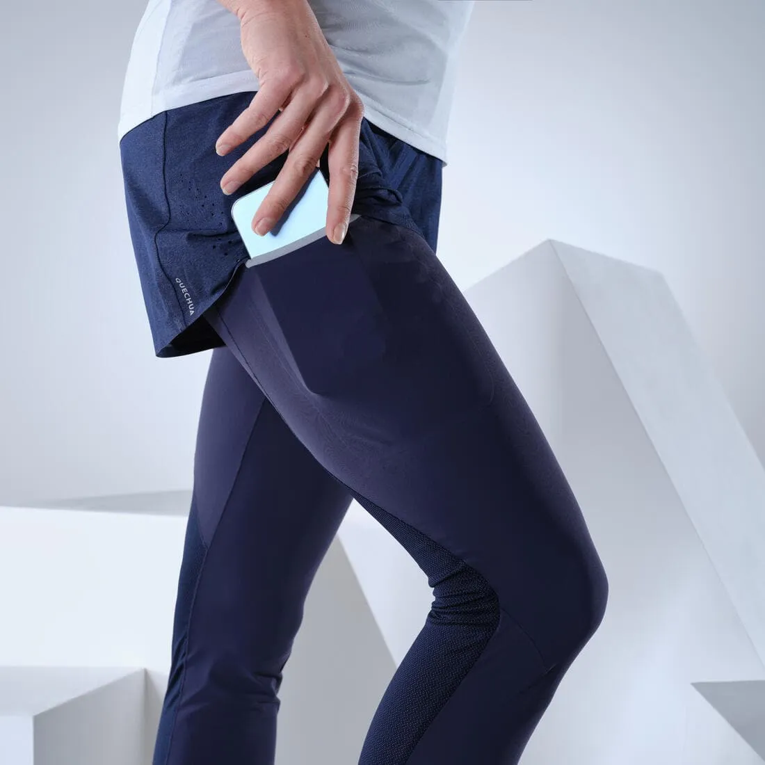 Legging short ultra léger - randonnée rapide - FH900 bleu - Femme