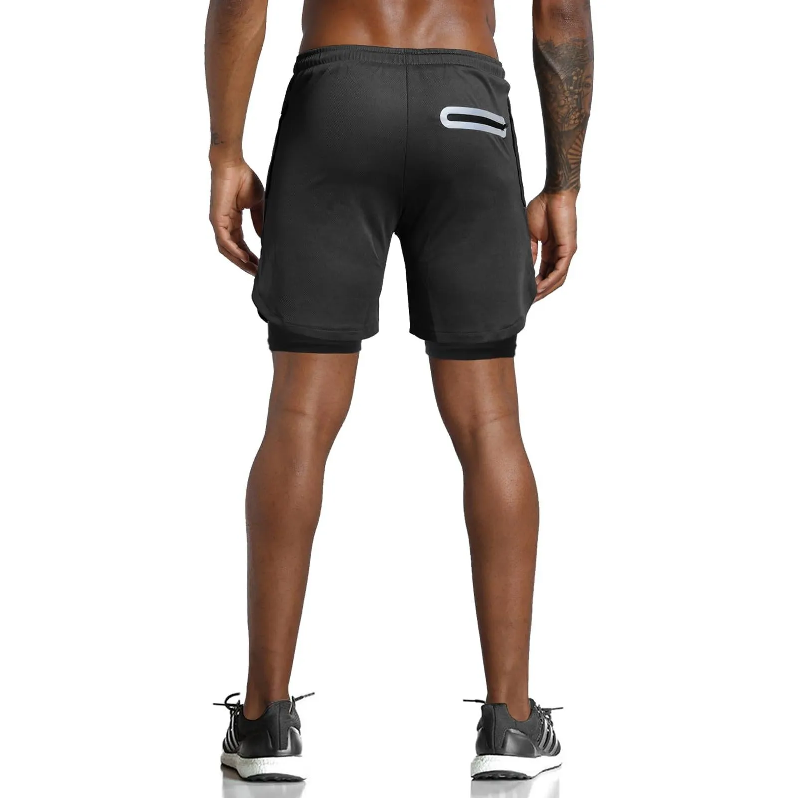 Leidowei Men's 2 in 1 Workout Running Shorts Lightweight Training Yoga Gym 7" Short with Zipper Pockets Black M