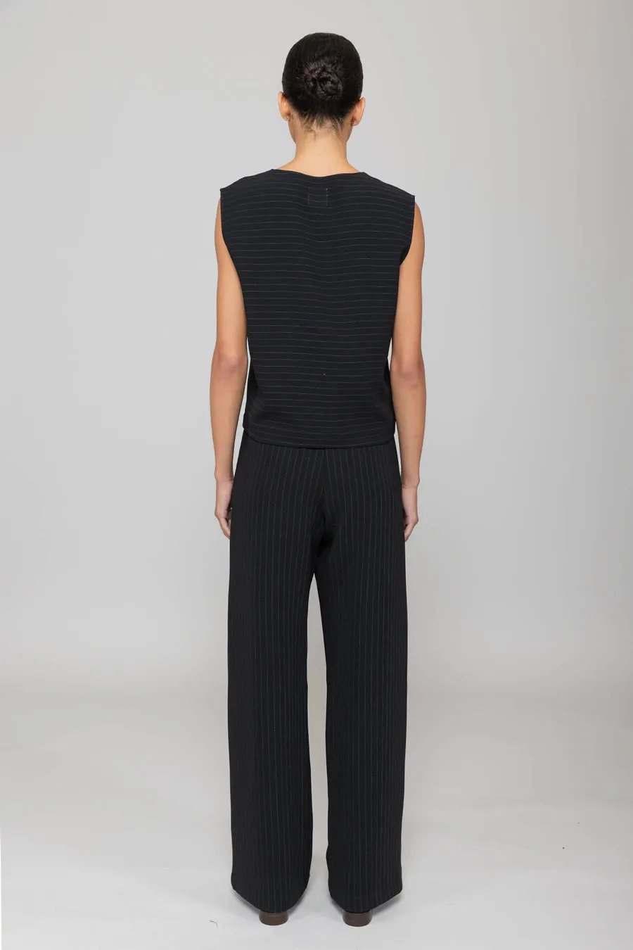 Leset Arielle Sleeveless Crew in Black Pinstripe