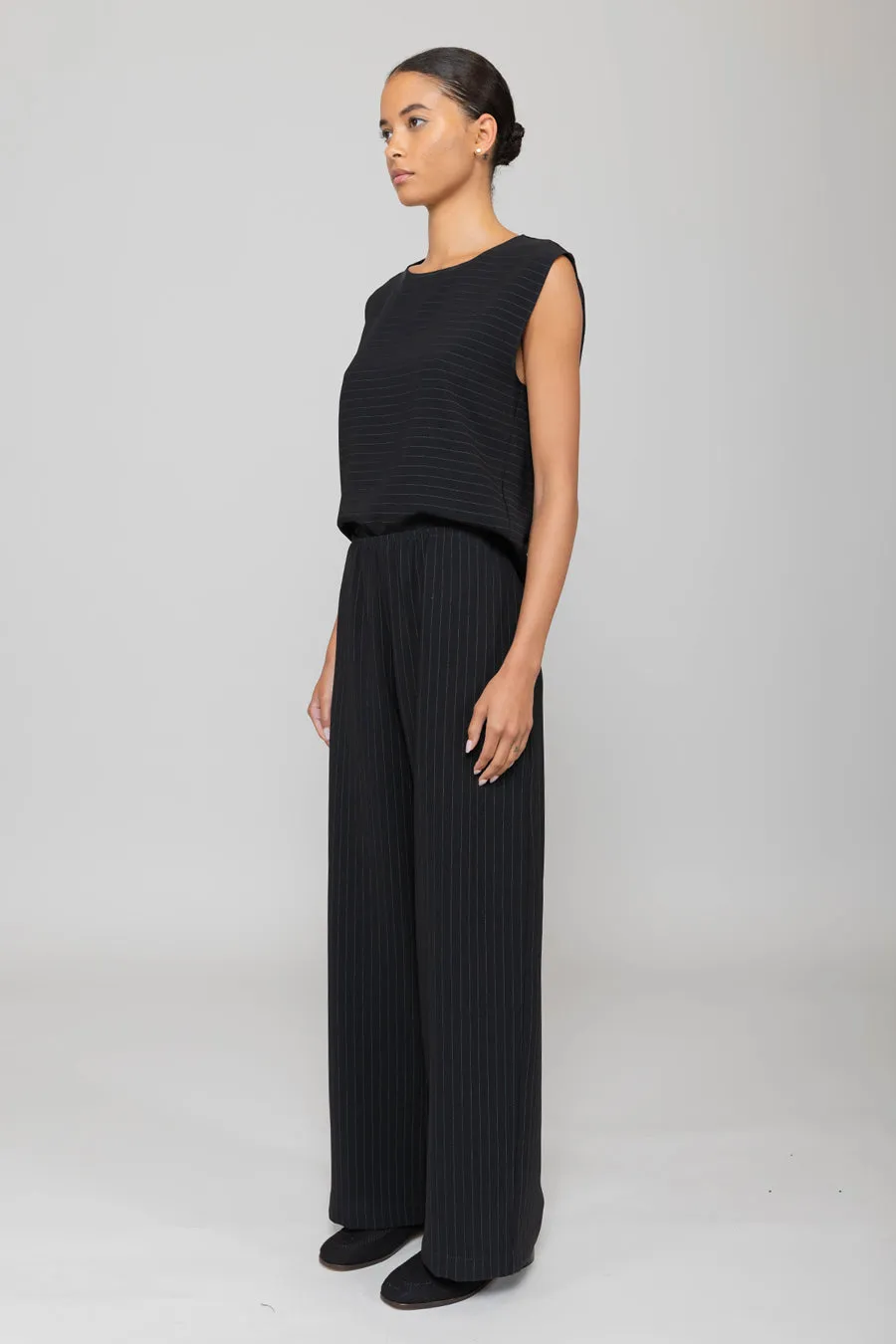 Leset Arielle Sleeveless Crew in Black Pinstripe
