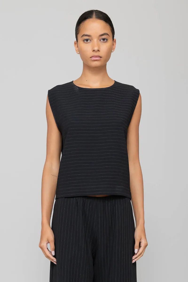 Leset Arielle Sleeveless Crew in Black Pinstripe