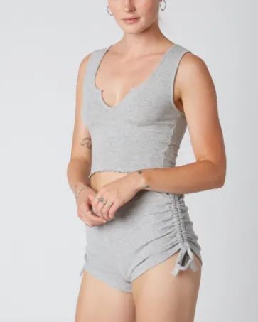 Lettuce Hem Notched U Neck Sleeveless Tank Crop Top