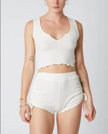 Lettuce Hem Notched U Neck Sleeveless Tank Crop Top