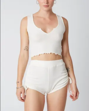 Lettuce Hem Notched U Neck Sleeveless Tank Crop Top