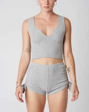 Lettuce Hem Notched U Neck Sleeveless Tank Crop Top