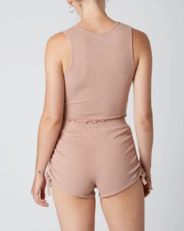 Lettuce Hem Notched U Neck Sleeveless Tank Crop Top
