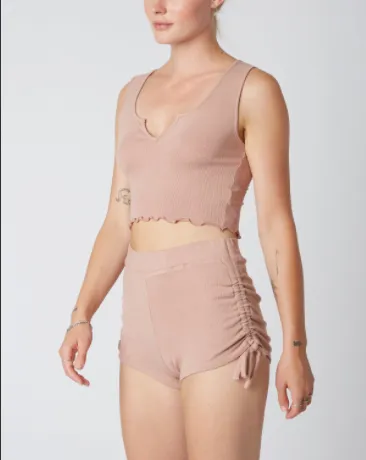 Lettuce Hem Notched U Neck Sleeveless Tank Crop Top
