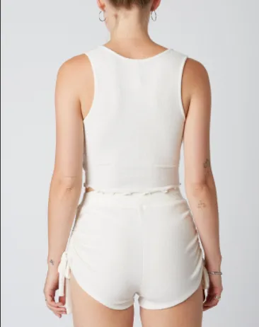 Lettuce Hem Notched U Neck Sleeveless Tank Crop Top