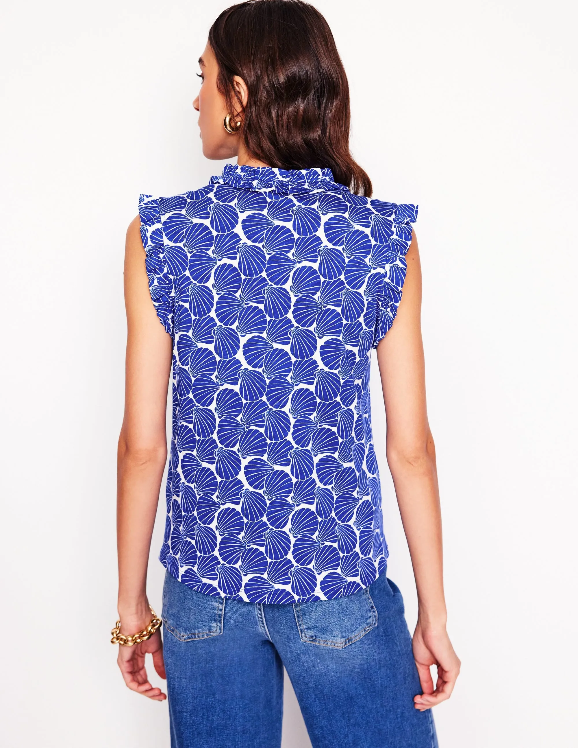 Lola Sleeveless Top-Bright Blue, Seashell