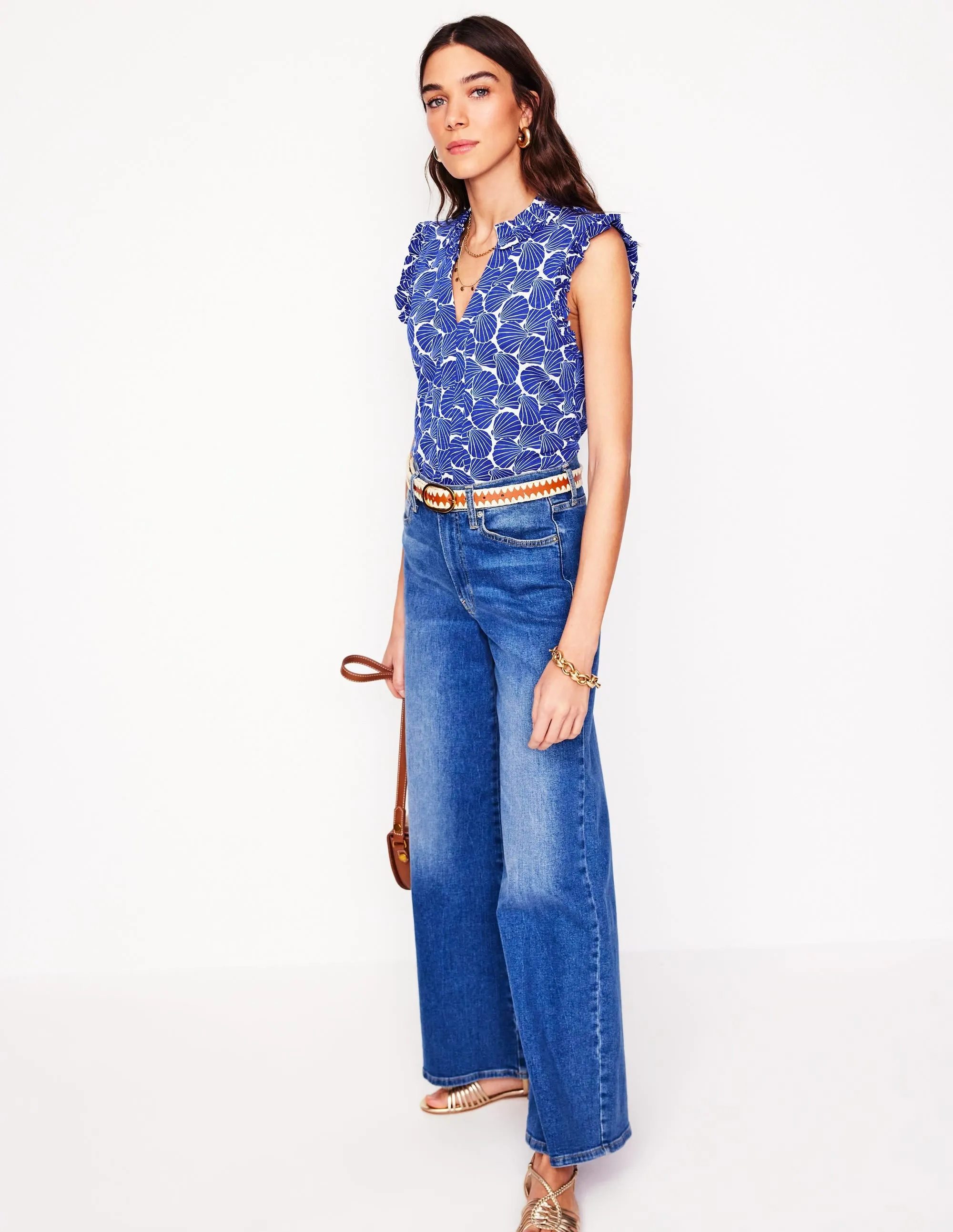 Lola Sleeveless Top-Bright Blue, Seashell