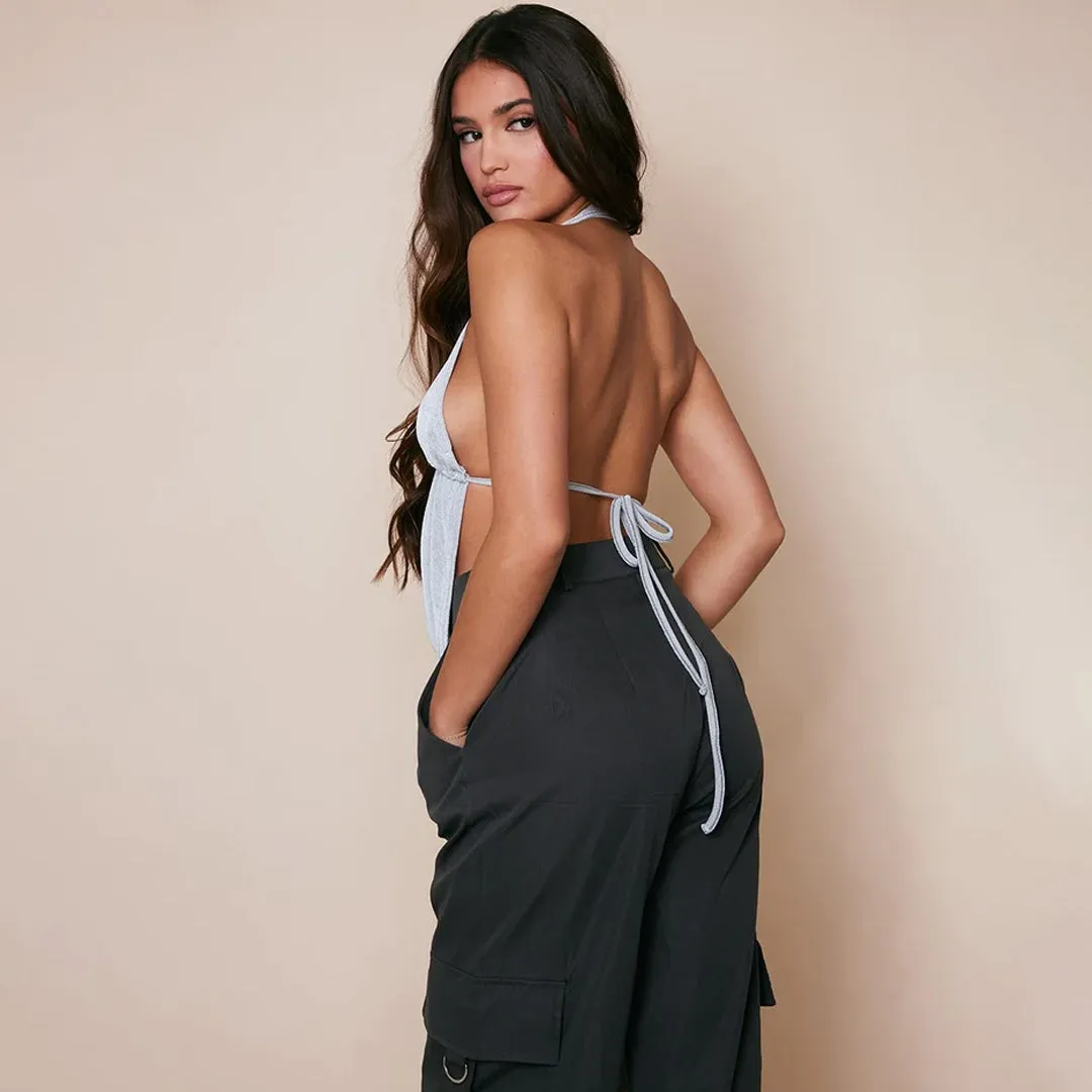 LOVE ME ACETATE SLINKY SLEEVELESS DRAPE TOP