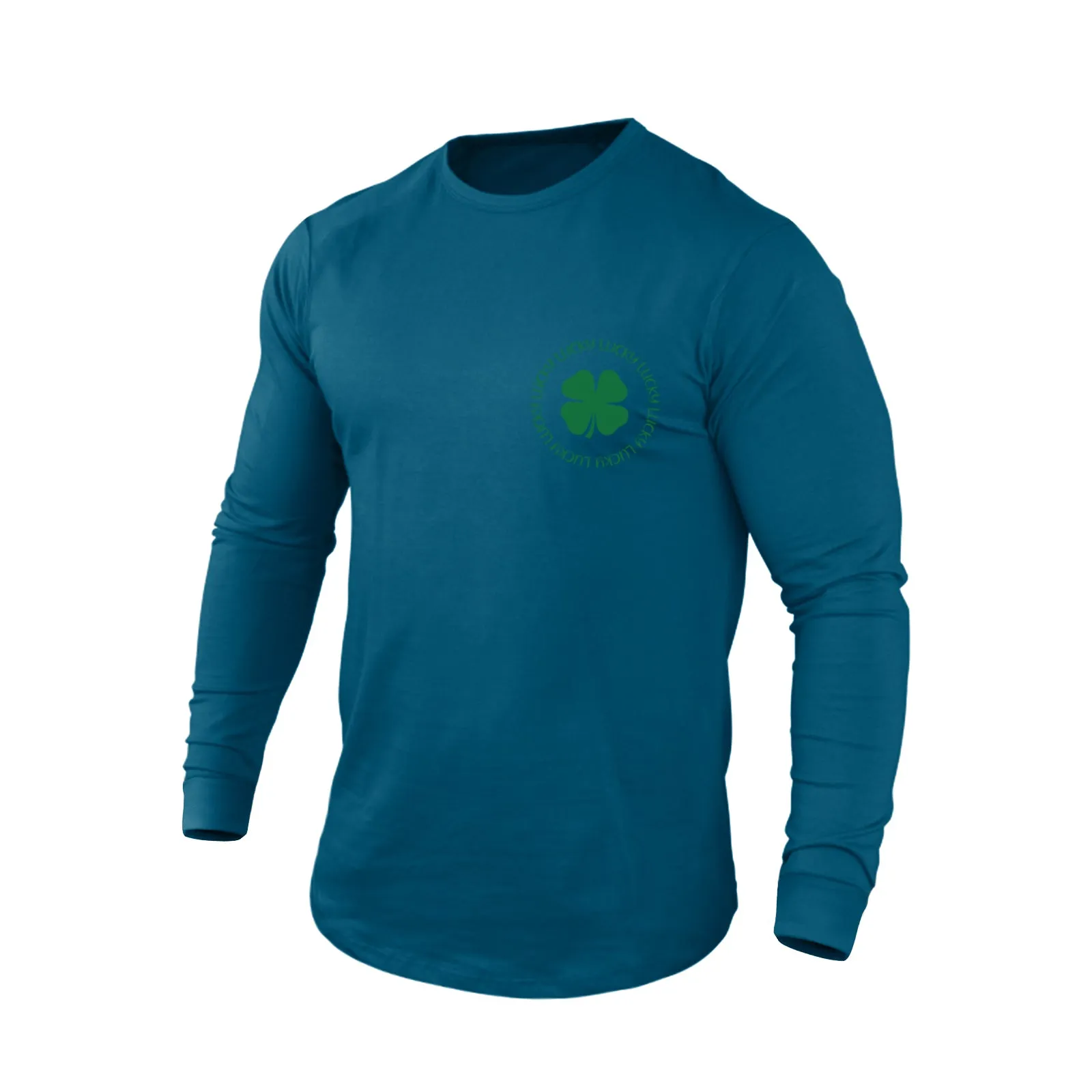 LUCKY SHAMROCK 100% COTTON GRAPHIC LONG SLEEVE T-SHIRT
