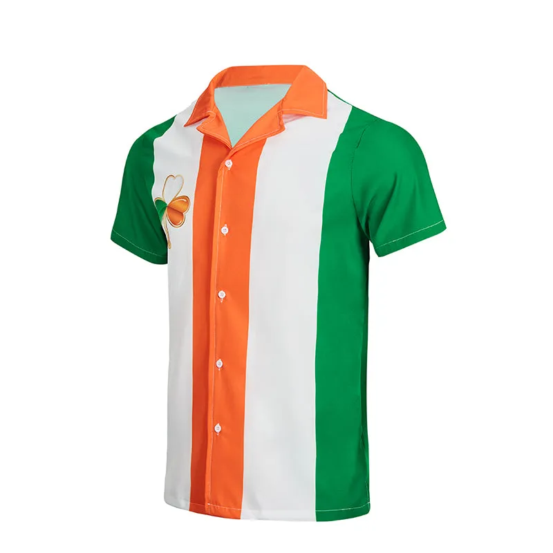 LUCKY SHAMROCK IRELAND FLAG PRINTED ALOHA SHIRT