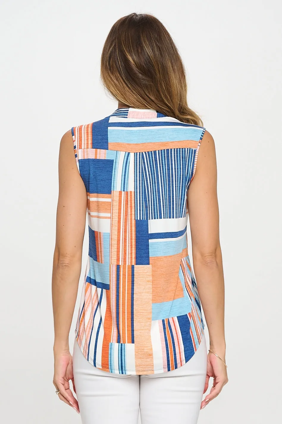 MANDARIN COLLAR V NECK SLEEVELESS SHIRT