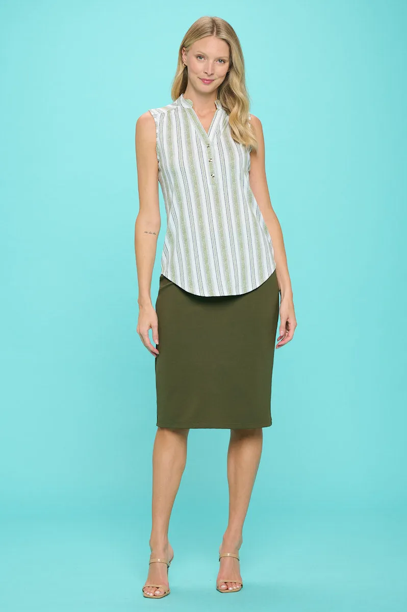 MANDARIN COLLAR V NECK SLEEVELESS SHIRT