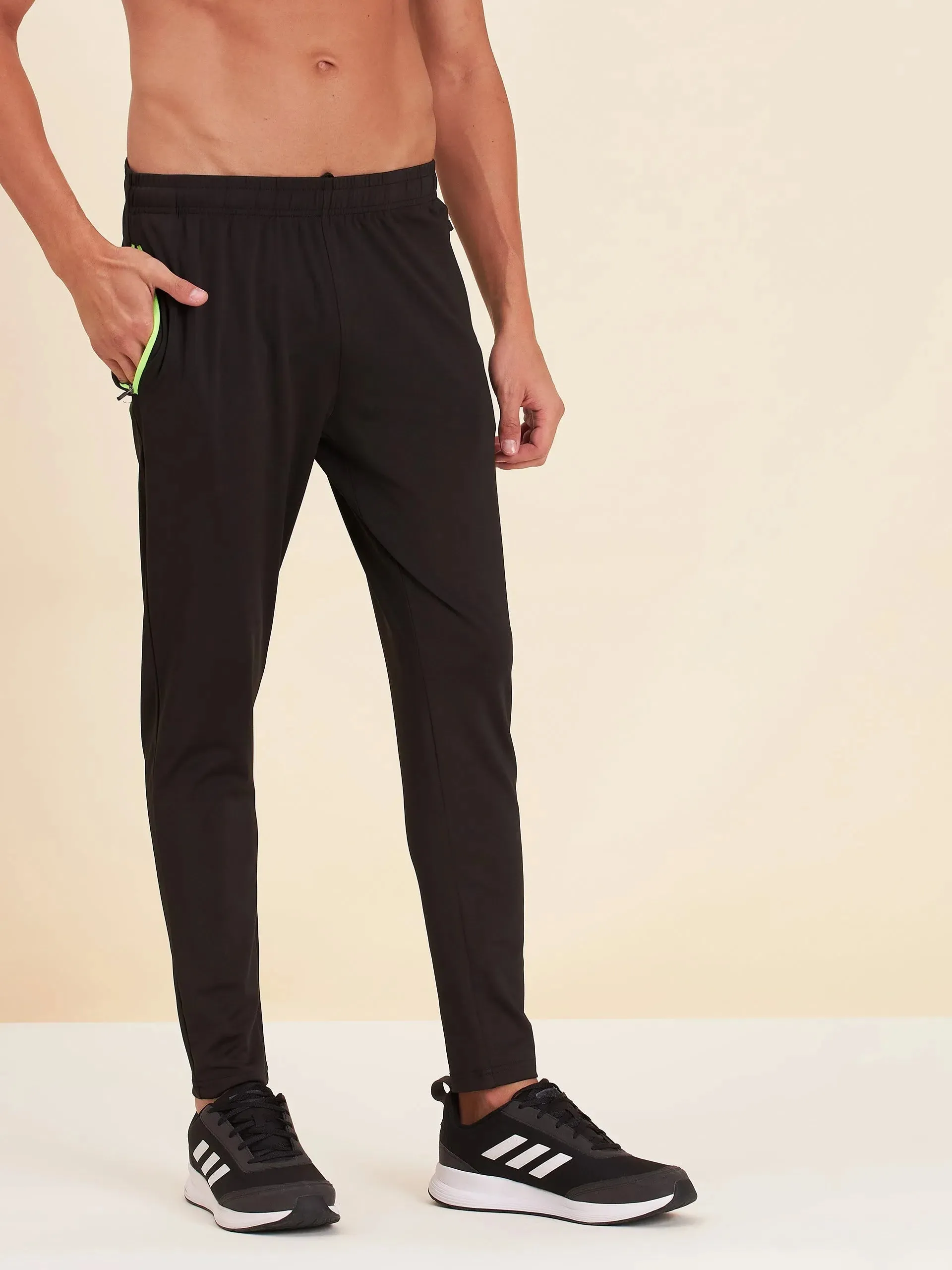 Men Black Dry Fit Stretchable Slim Track Pants