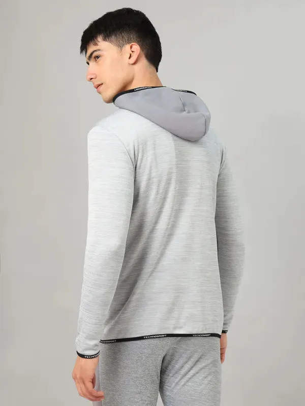 Men Melange Slim Fit Hooded Jacket with TECHNOLITE