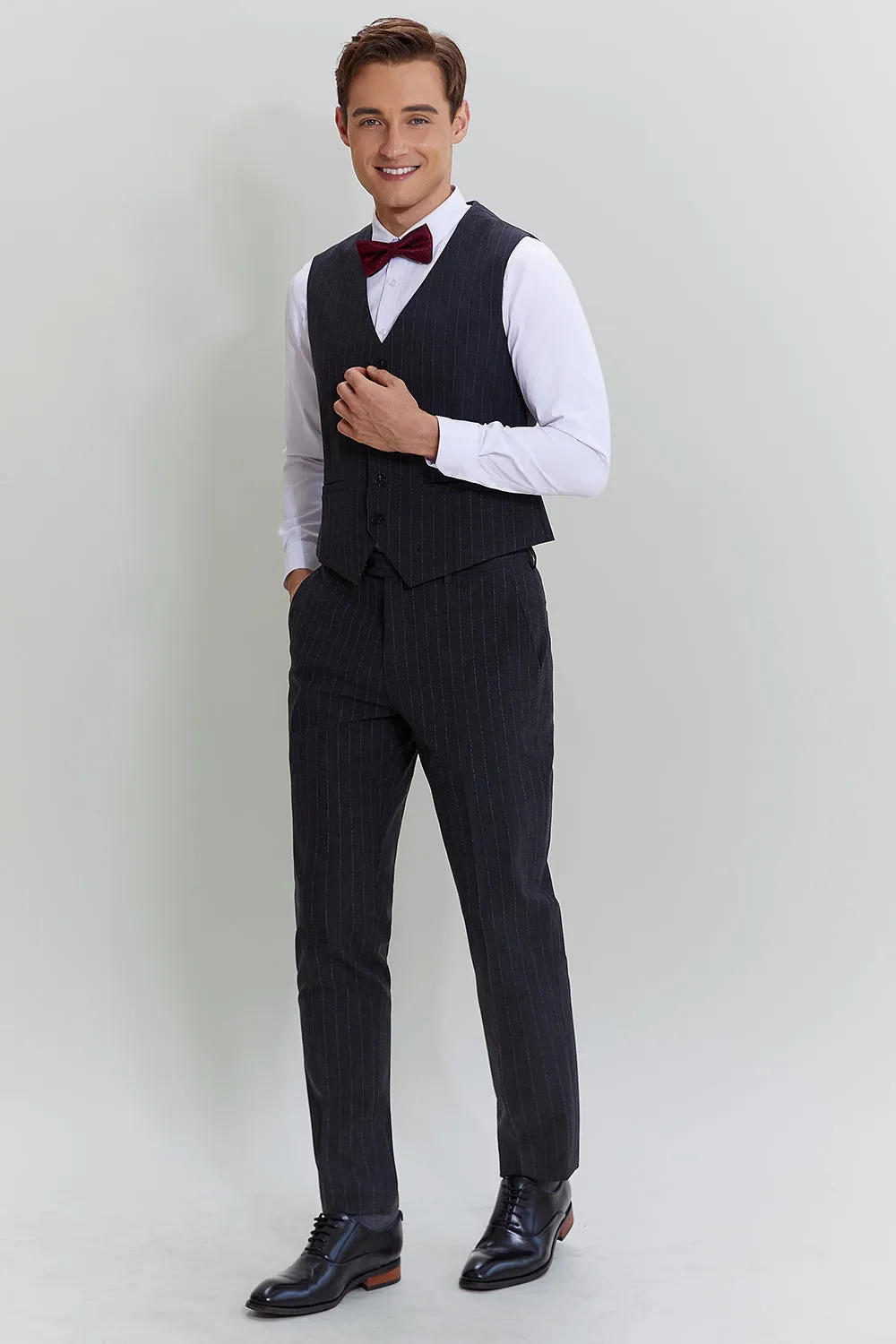 Men's 3 Piece Pinstripe Dark Grey Suit