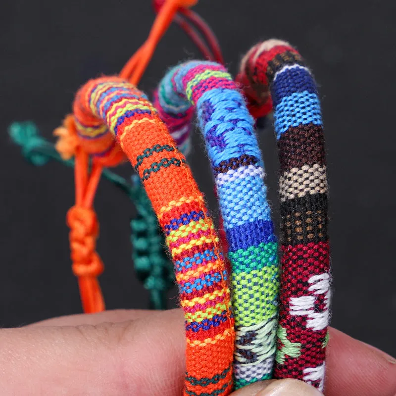 Men's and women's ethnic style colorful cotton rope flower pattern bracelet
