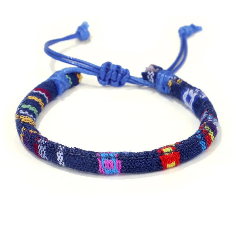 Men's and women's ethnic style colorful cotton rope flower pattern bracelet