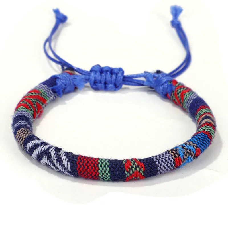 Men's and women's ethnic style colorful cotton rope flower pattern bracelet