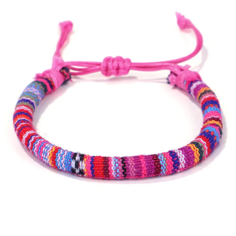 Men's and women's ethnic style colorful cotton rope flower pattern bracelet